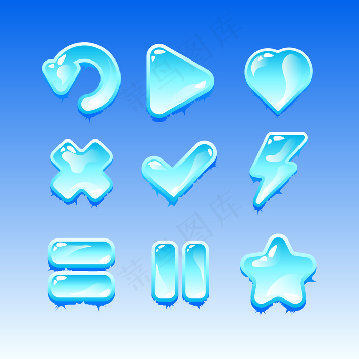 用于gui资产元素的游戏ui冻结冰图标标志集合eps,ai矢量模版下载