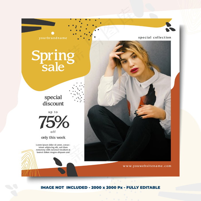 社交媒体广场横幅banner设计模板抽象风格时尚春季销售