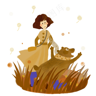 秋天女子长裙起风棕熊蒲公英PN