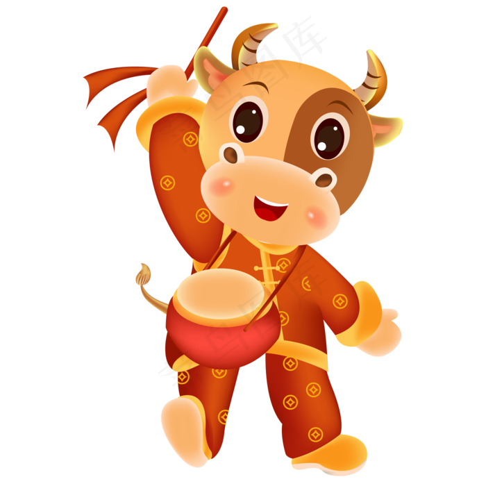 2021牛年打鼓卡通牛形象