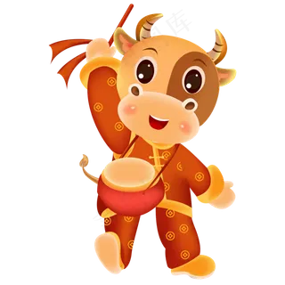 2021牛年打鼓卡通牛形象