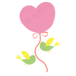 小鸟和爱心卡通手绘素材免费下载
