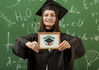 拿着文凭的积极的年轻女孩