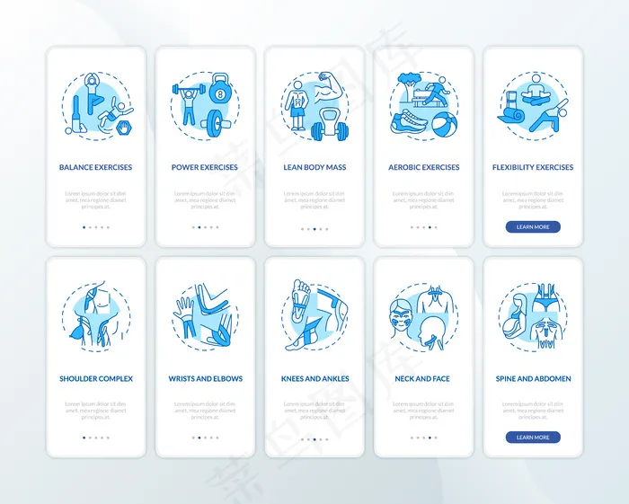 带概念集的蓝色车载手机app移动应用程序app页面屏幕。eps,ai矢量模版下载