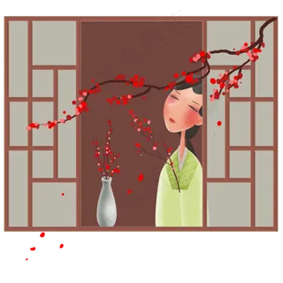 赏梅古代少女