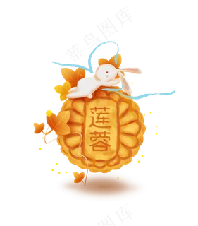 中秋节玉兔和月饼手绘