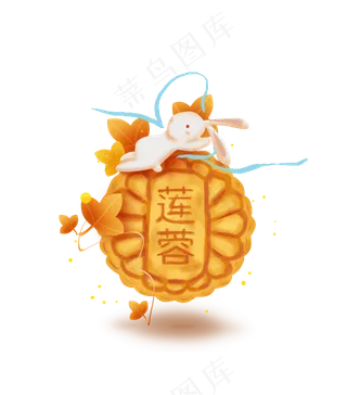 中秋节玉兔和月饼手绘