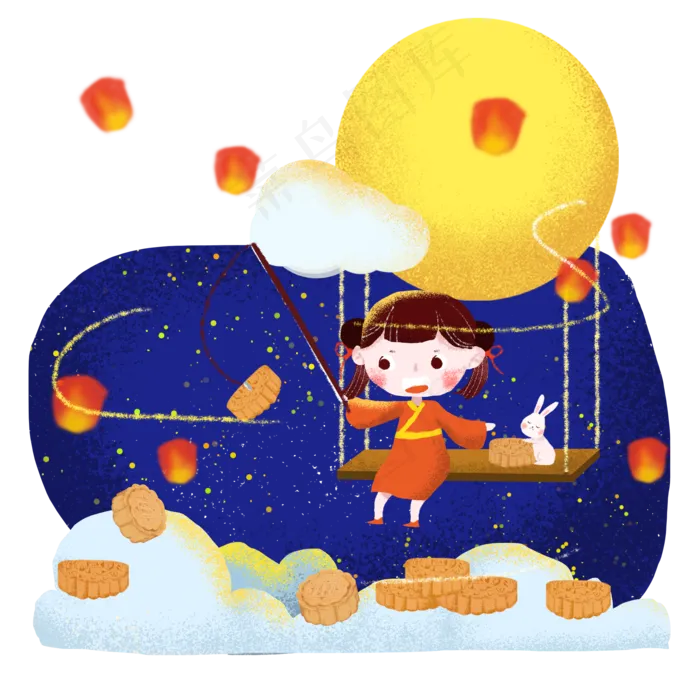 中秋节在月亮星空里钓月饼(2000X2000(DPI:300))psd模版下载