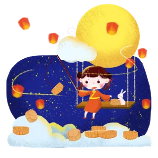 中秋节在月亮星空里钓月饼