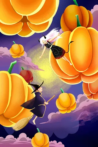 卡通手绘风缤纷色彩万圣节南瓜配图