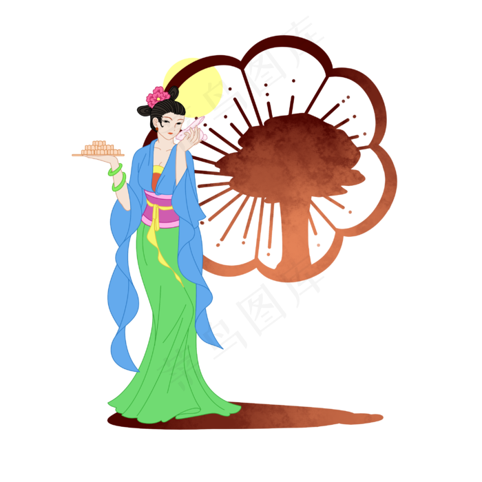 嫦娥拿着月饼(3000X3000(DPI:299))psd模版下载