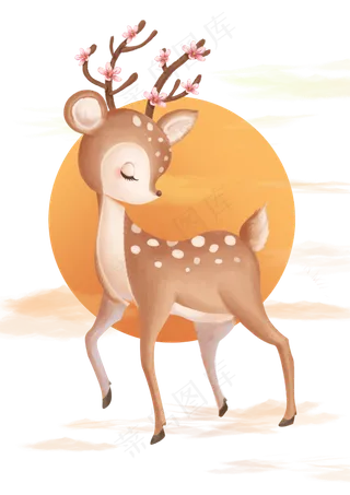 鹿卡通秋天动物麋鹿