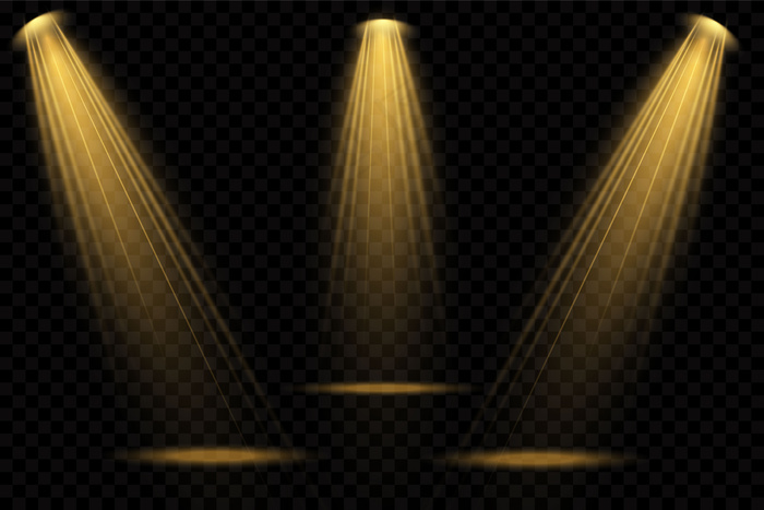 黄色聚光灯。场景。透光效果。