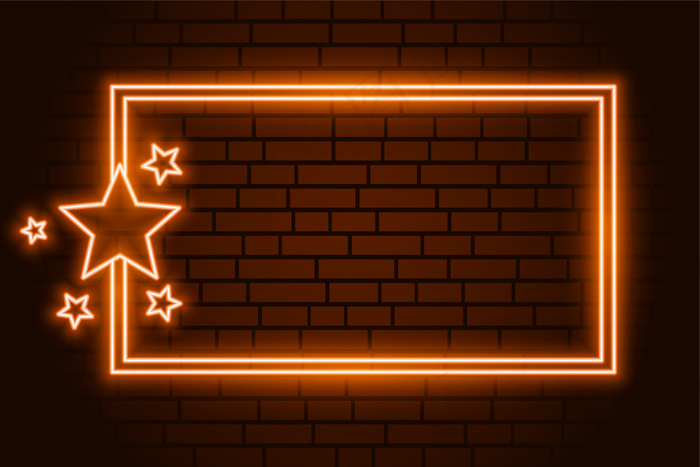 带星星的橙色霓虹灯矩形框架