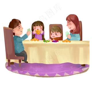 中秋节一家四口团圆吃月饼PNG