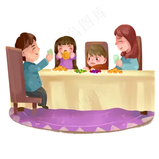 中秋节一家四口团圆吃月饼PNG