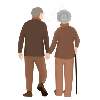 卡通手绘小清新恩爱老夫妻人物设