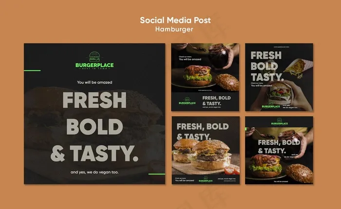 汉堡包餐厅社交媒体帖子模板psd模版下载