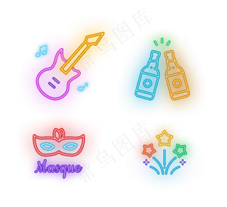 吉他啤酒面具复古时尚炫彩霓虹风