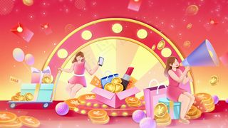 促销购物红色渐变扁平风双十一618购物节