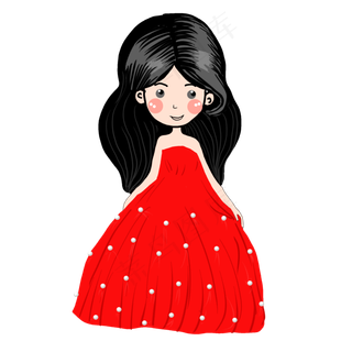 小清新手绘七夕穿红裙的女孩