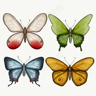 收集不同的水彩蝶