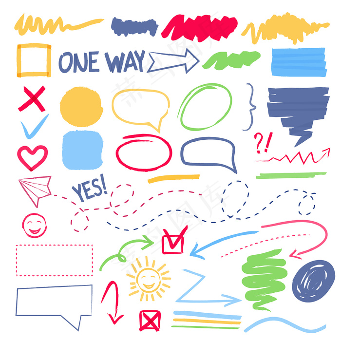 标记突出显示。选择边框边框箭头手绘彩色集合