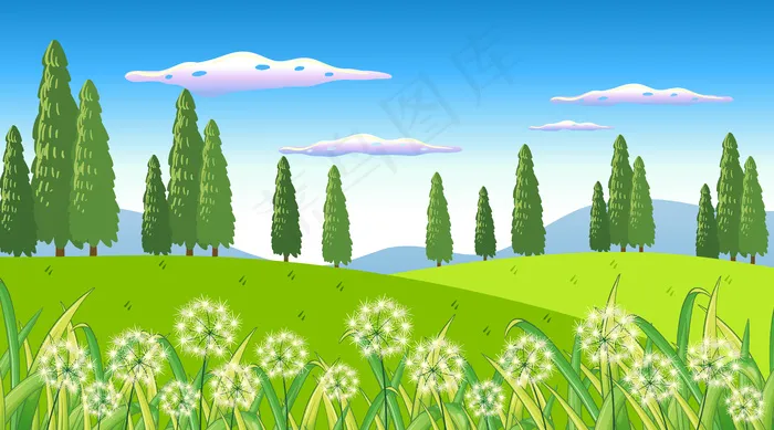 花园里有鲜花的自然景色背景eps,ai矢量模版下载