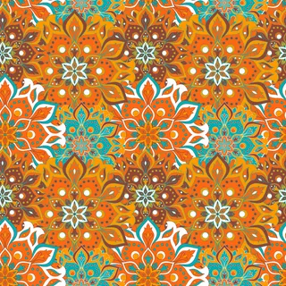 东方无缝手绘曼荼罗图案复古元素