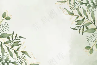 可爱的水彩叶子框架，水彩背景