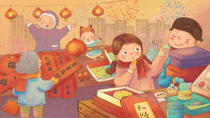 新年春节过节之买年货场景(2880*1620px 300 dpi )psd模版下载