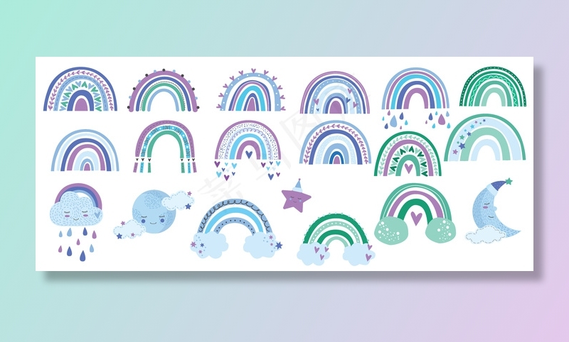 可爱的macrame集云，彩虹，星星，太阳和月亮在粉彩的颜色项目。