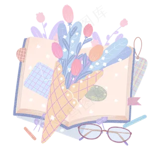 教师节简约风花束书本PNG免抠