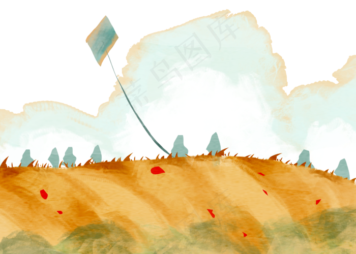 水彩风秋天放风筝