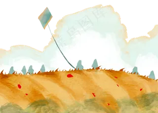 水彩风秋天放风筝