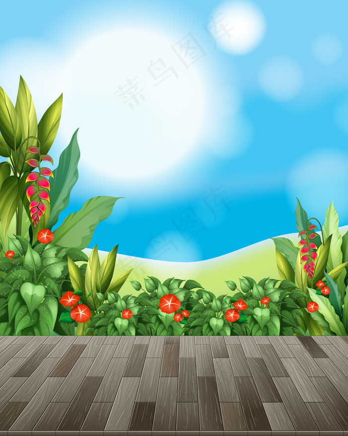 与花田和绿草的自然背景eps,ai矢量模版下载