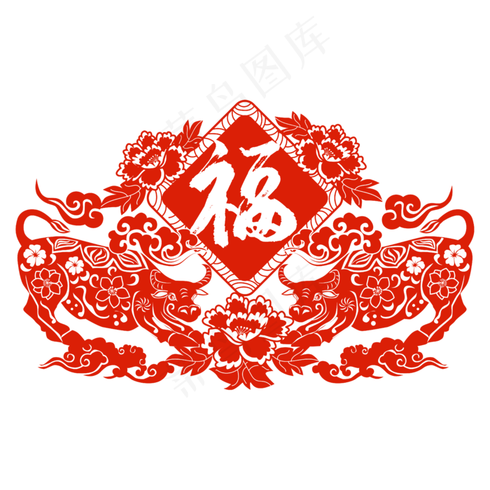 剪纸牛福字矢量图(2000X2000(DPI:300))ai矢量模版下载