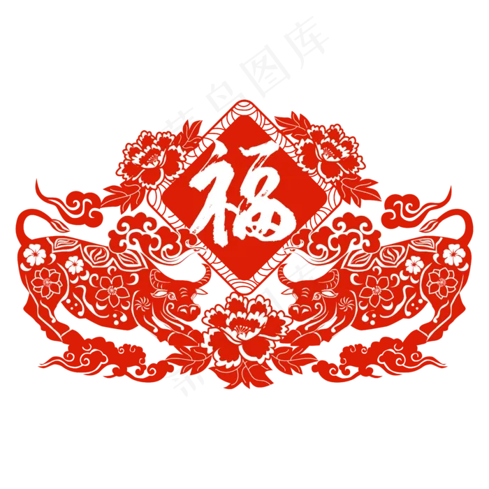 剪纸牛福字矢量图(2000X2000(DPI:300))ai矢量模版下载