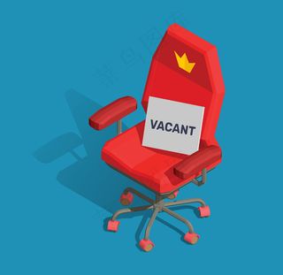 红色办公扶手椅的插图，蓝色背景上有一个标志和空白文本。