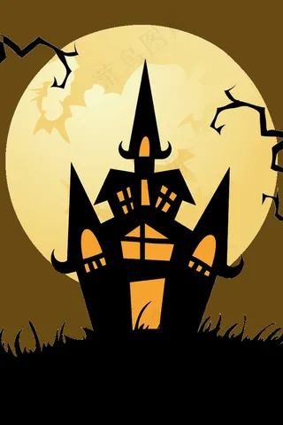 卡通万圣节古堡女巫