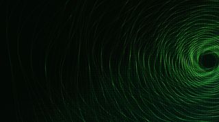 技术背景上的深绿色螺旋圈，高科技数字和安全概念设计