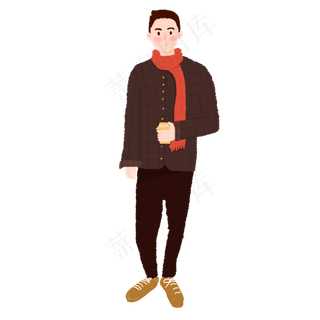 手绘帅气带着红围巾的男孩元素