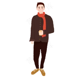 手绘帅气带着红围巾的男孩元素