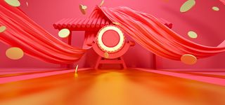 喜庆锣鼓金币发财彩带场景