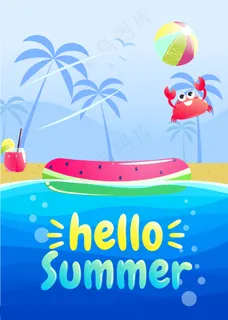 你好夏日派对横幅banner设计。水上公园的游泳池。 你好夏日派对横幅banner设计。水上公园的游泳池。