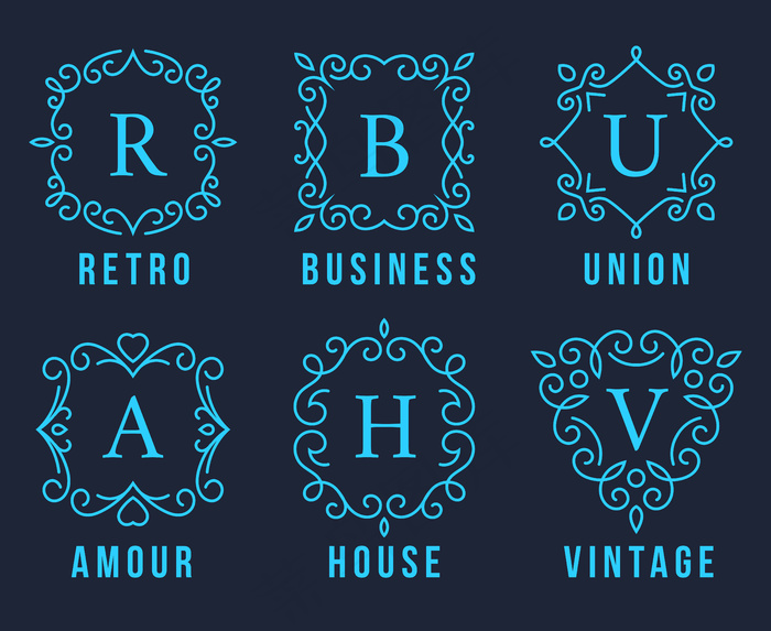 浅蓝色会标标志设置在深灰色背景插图。