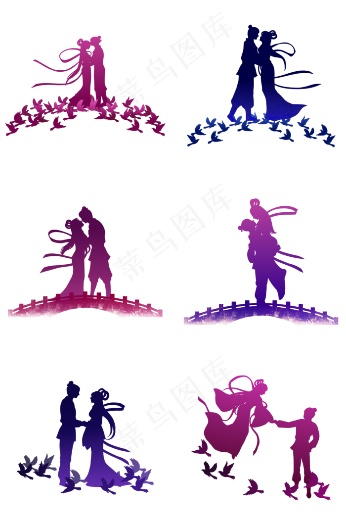 七夕牛郎织女鹊桥剪影合集(2000X3020(DPI:300))psd模版下载