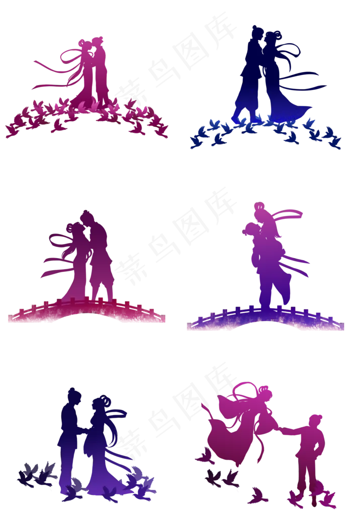 七夕牛郎织女鹊桥剪影合集(2000X3020(DPI:300))psd模版下载