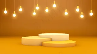 三个讲台和黄色房间吊灯的三维渲染，用于产品展示