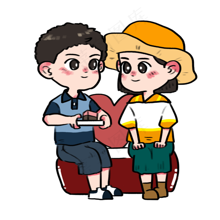 七夕节情侣在爱心座位上吃甜品约